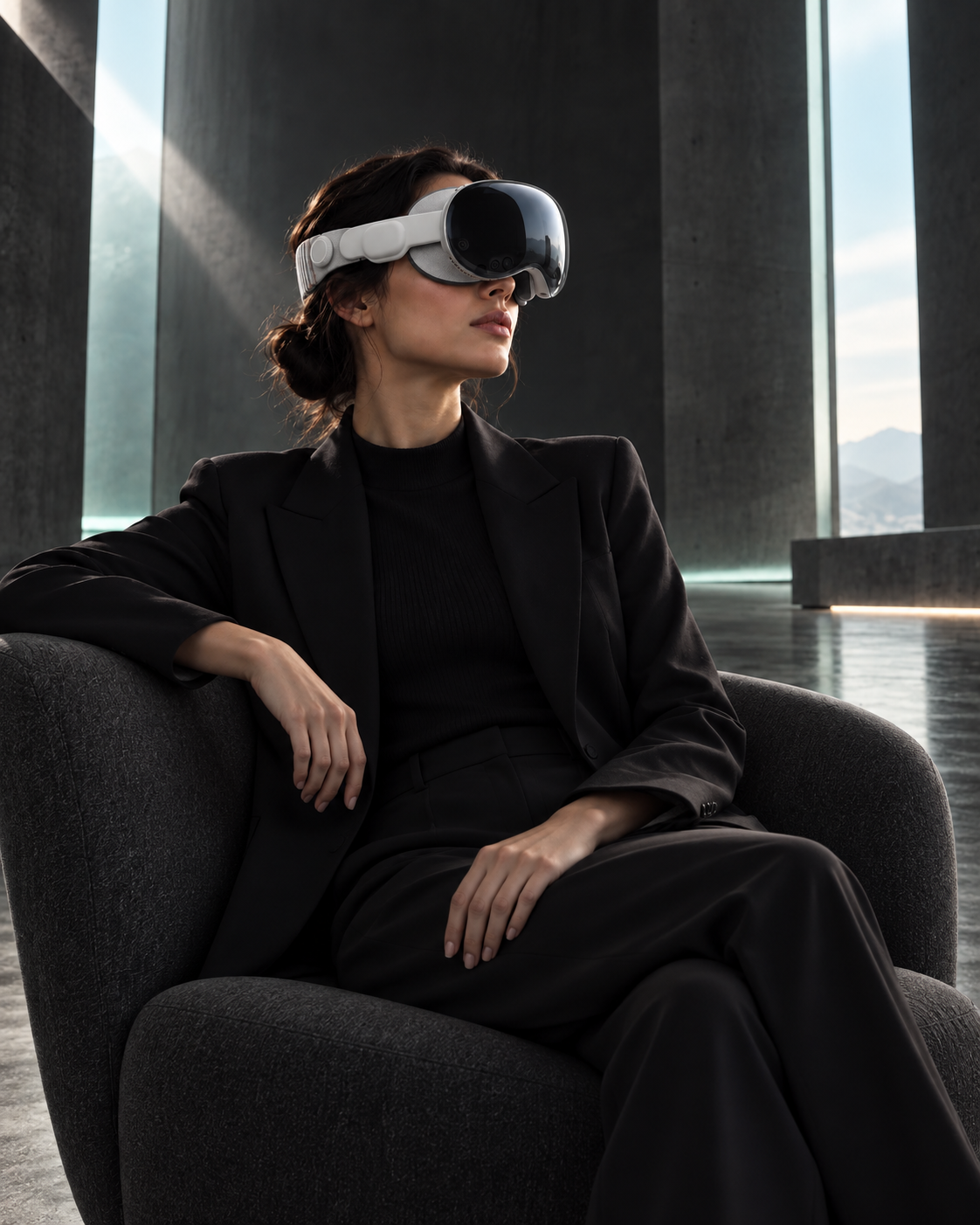 A person wearing VSP in a softly lit architectural space